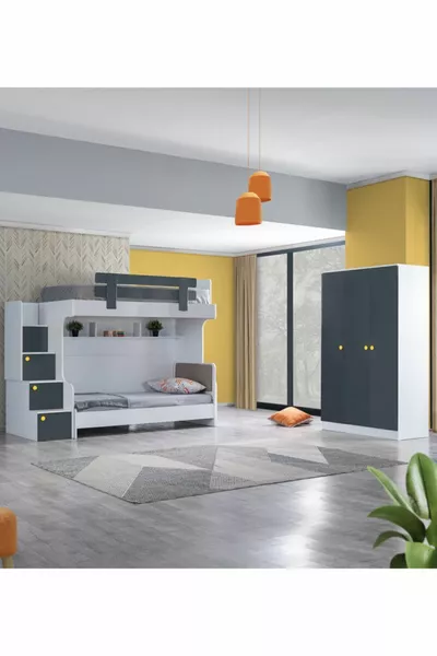 سرير بطابقين، سرير ميتريس بطابقين، خزانة بثلاثة أبواب