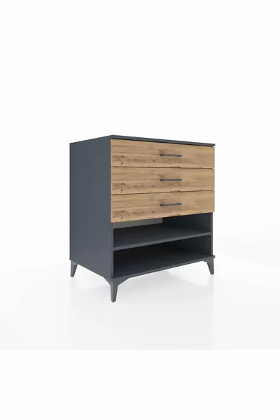 Kronos Dresser Single Shelf 3 Drawers Anthracite-Pine