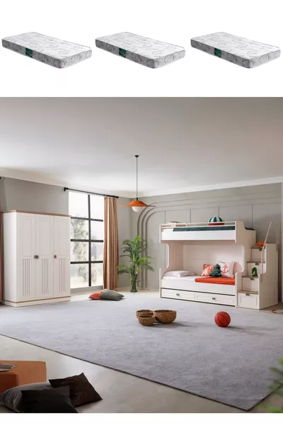 سرير بطابقين، سرير Zenit Plus مع سرير أطفال، خزانة بثلاثة أبواب، 3 مراتب كومفورت