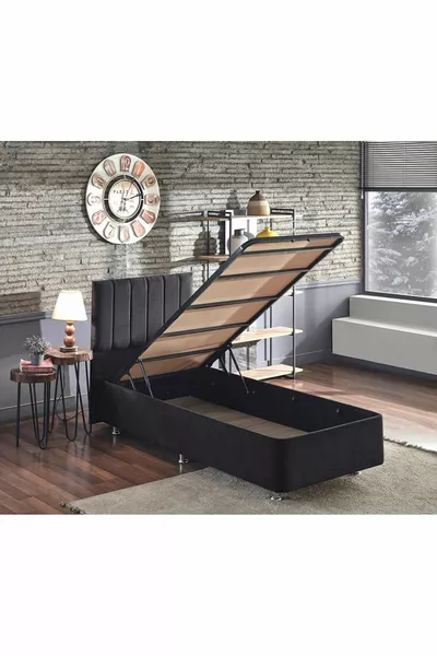 Niron Piano Lite Tek Kişilik Baza Ve Başlık Seti - Siyah Kumaş, Metal Iskelet Baza Ve Başlığı