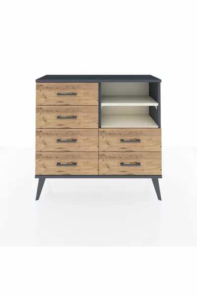 خزانة أرجس بستاند درج 6 ورفين، لون أنثراسيت/حجر العقيق/صنوبر