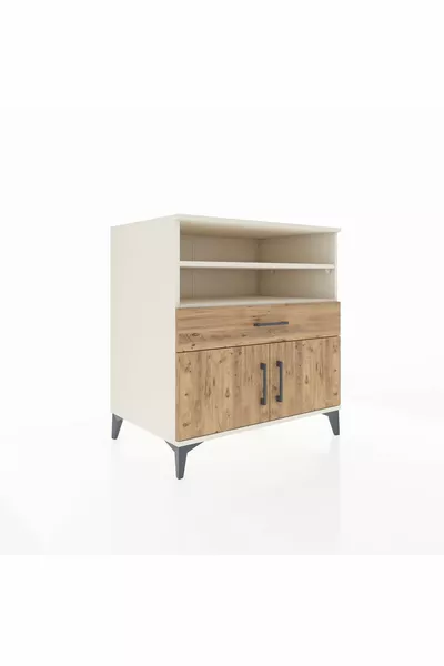 خزانة كرونوس بثلاثة أرفف ودرج واحد وغطائين - حجر القمر والصنوبر