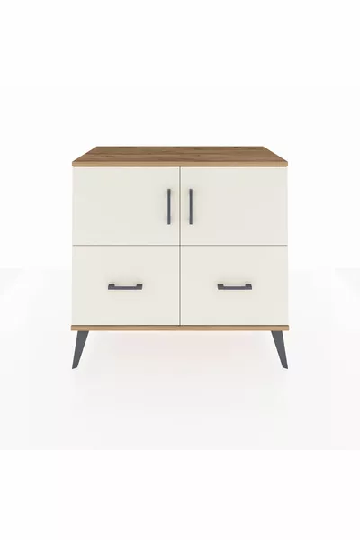 خزانة هايبرين مع رفين، درجين، بابين، من خشب الصنوبر والحجر الجيري