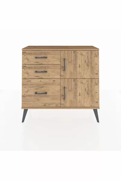 خزانة أرجيس بستاند مفرد الرف بثلاثة أدراج وغطائين من خشب الصنوبر