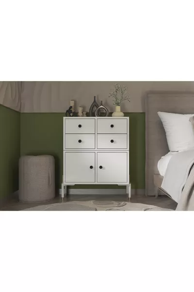 Modularer Kommode mit 4 Schubladen und 2 Türen – Metallfüße, vielseitiger Stauraum