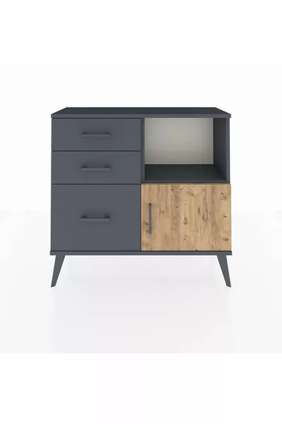 خزانة أرجس ذات رف واحد و3 أدراج وباب واحد أنثراسيت-صنوبر/أنثراسيت