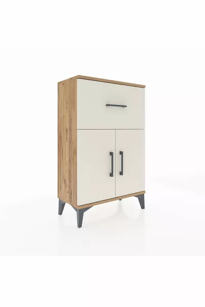 أرجيس كومودين مع رف واحد ودرج واحد وغطاءان - خشب الصنوبر-حجر العقيق