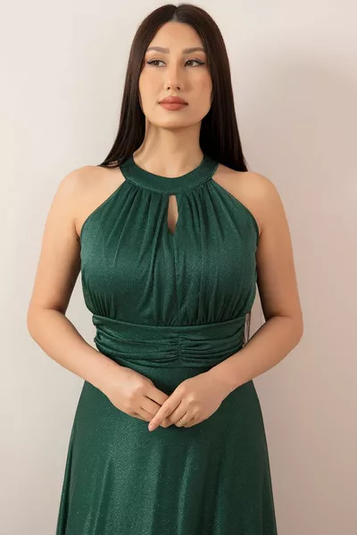 C الرقبة بريق فستان سهرة طويلة 