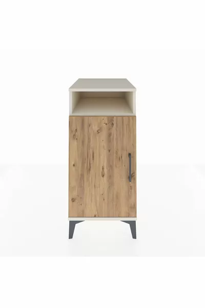 خزانة جانبية كرونوس بثلاثة أرفف وباب واحد، لون حجر القمر والصنوبر