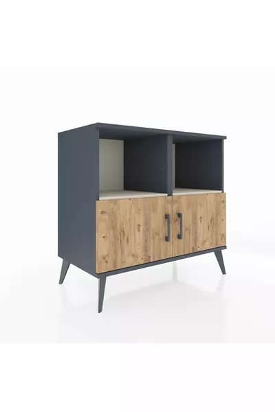 Hyperion Dresser 2-Shelf 2-Door Anthracite-Pine/Marble