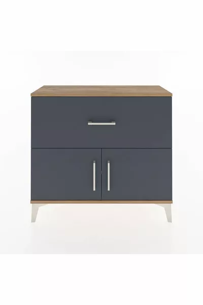 Arges Kommode mit einem Regal, einer Schublade und zwei Türen, Kiefer-Anthrazit