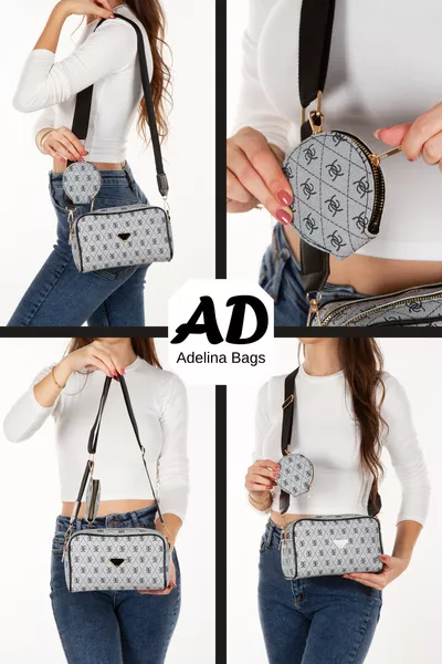 حقيبة كتف نسائية بنقشة مع تفاصيل المحفظة