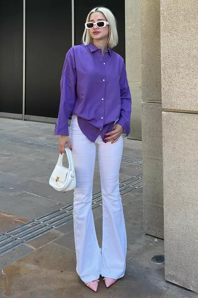 Mad Girls Лилава овърсайз риза 