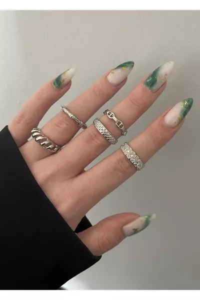 طقم خواتم بتصميم عتيق من 5 قطع باللون الفضي