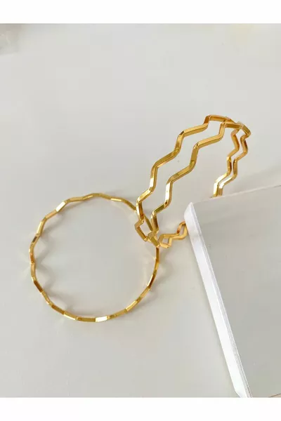 Gold-Colored Adjustable Coating Zigzag Ajda Bracelet, 3 Pieces, Cm.