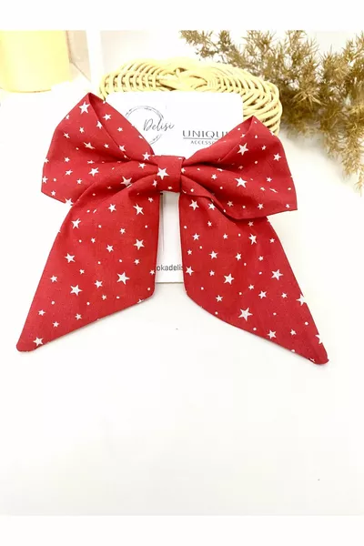 Handgemachte rote-weiße Sternmuster Schleifen-Haarspange Rot April Oktober Valentinstag Damen Haarspange