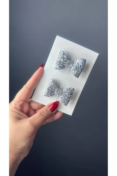 مشبك شعر فضي للأطفال، قطعتان، شكل قوس صغير ميني لونا