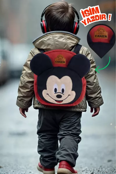 Zaino per bambini con nome Mickey Mouse da ragazzo o ragazza |chiedi il nome| Zaino per bambini in tessuto di piume di cavallo