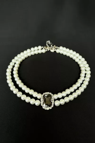 Schwarze Kristallspitze Perlen-Choker-Halskette