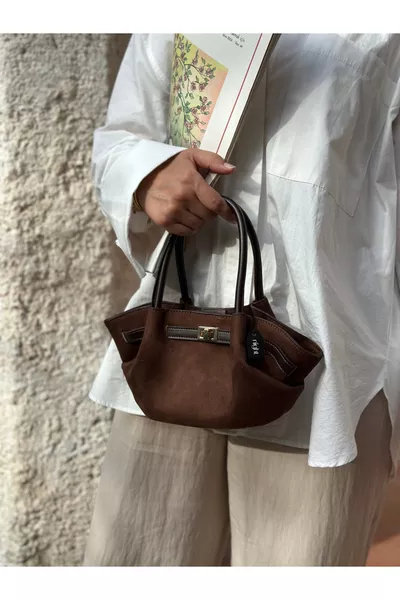 حقيبة يد وكتف نسائية من دنيس موديل، جلد سويدي بلون القهوة الداكنة