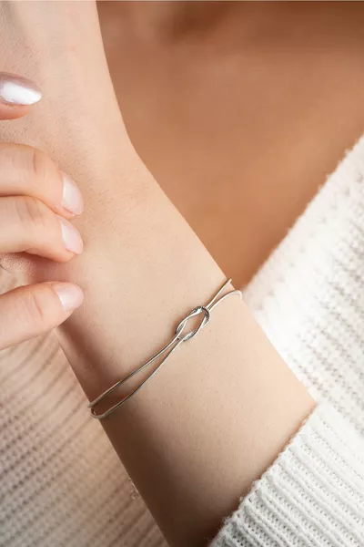 Sterling Silver Rhodium Plated Knot Design Bracelet