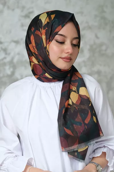 Écharpe en coton vert foncé à motif de feuilles