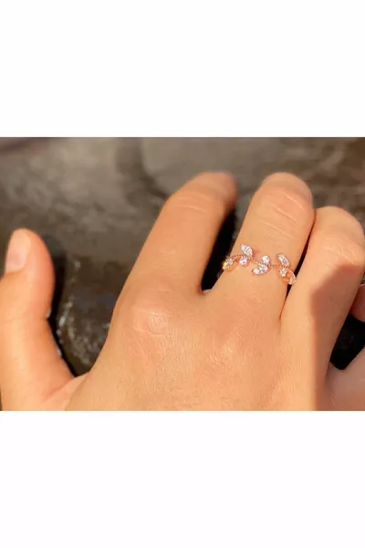 Ivy with Stones White Stone K Rose Gold Plated Adjustable Women's Ring