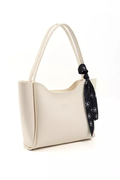 Cream  Faux Leather Zippered Single Compartment Hand, Arm, and Shoulder Bag with Scarf Gift