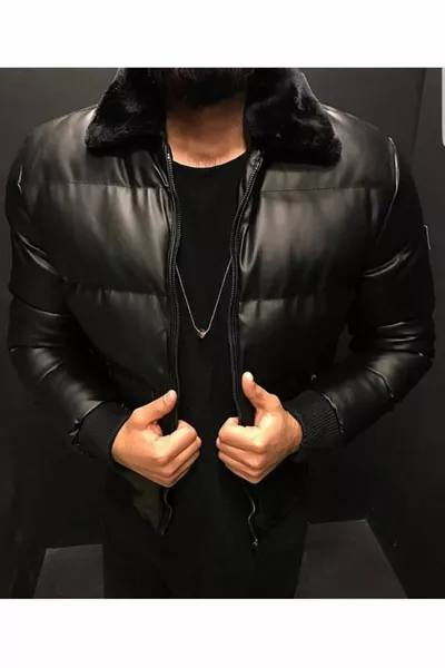 Manteau en simili-fourrure noir Rayyen pour homme