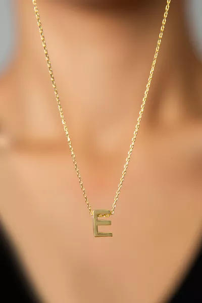 Women's Three-Dimensional E Letter Model  Sterling Silver Necklace