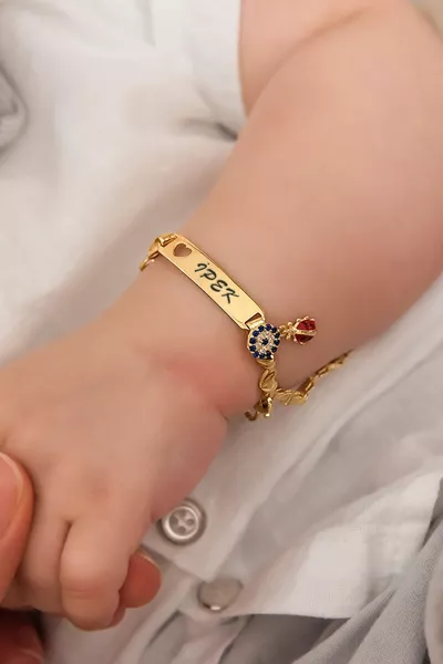  Sterling Zilver Nazar Gelukscarab Naam Armband voor Meisjes en Jongens Baby