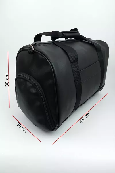حقيبة سفر ورياضية جلدية سوداء للجنسين - حقيبة رياضية بجانب الحذاء مع حزام كتف وحمالة