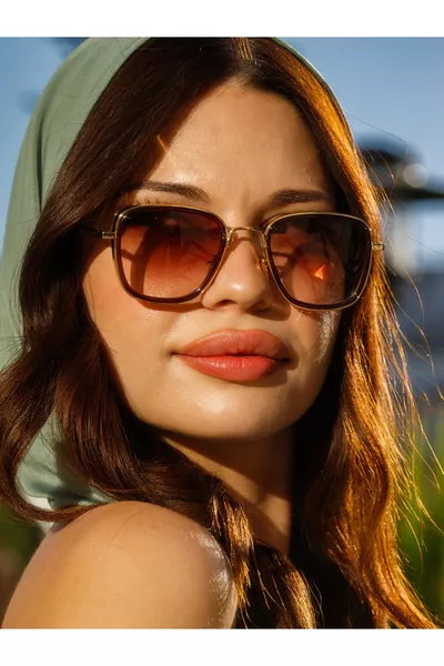 نظارات شمسية مستطيلة بنية للجنسين 