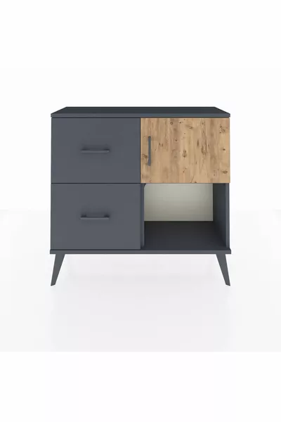 Arges Şifonyer Tek Raflı 2 Çekmeceli Tek Kapaklı  Antrasit-Çam/Antrasit
