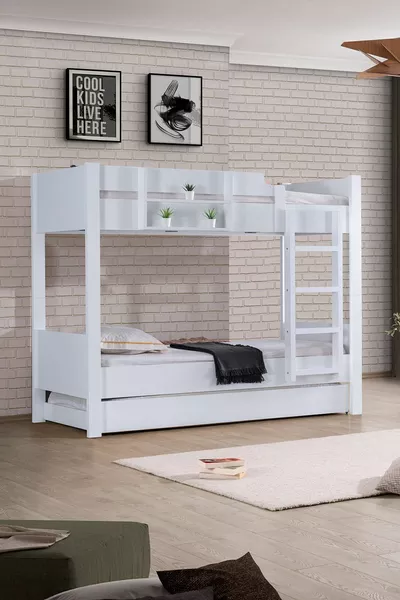 Ranza, Asya Ayrılabilir Yavrulu Ranza 2 Kapaklı Dolap, Beyaz 2 Adet Comfort Yatak