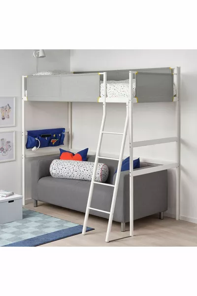 Bunk bed, white-light gray, cm, single bed-without desk