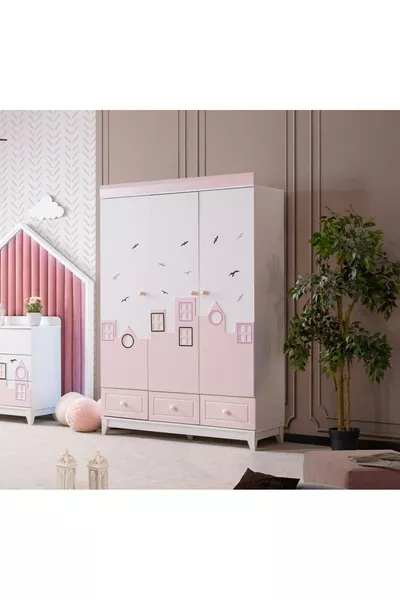 طقم غرفة أطفال CITY - أبيض وردي