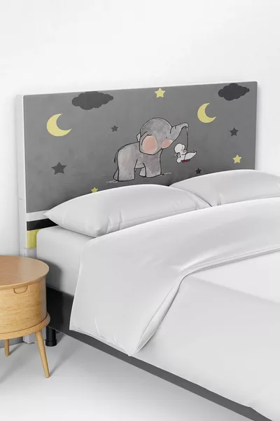 Kinderkamer Bed Hoofdbordhoes Met Schattige Olifant Met Gele Strepen