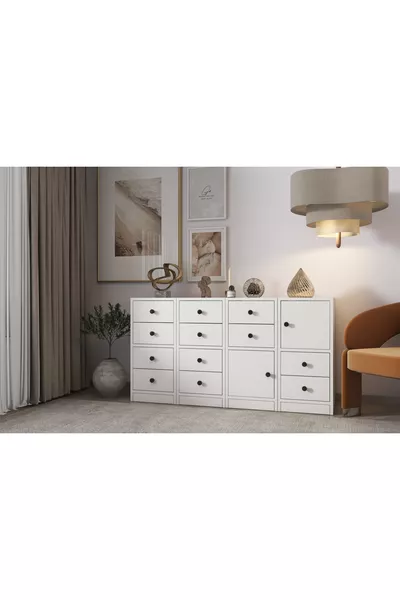 Dolapli Çekmeceli Sifonyer Beyaz  Cm -Ç