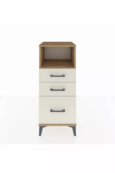 Hyperion Nachttisch mit einem Regal und 3 Schubladen, Kiefer-Marmor