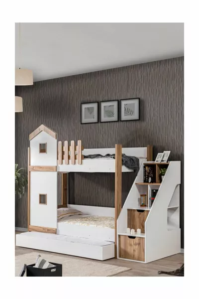 Кровать-чердак, двухъярусная кровать с матрасом Comfort, 2 штуки