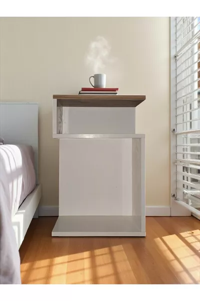 Minimalist Modern Komodin (×× cm) – Soft Beyaz & Atlantik Çam – Yan Sehpa / Kitaplık – Demonte