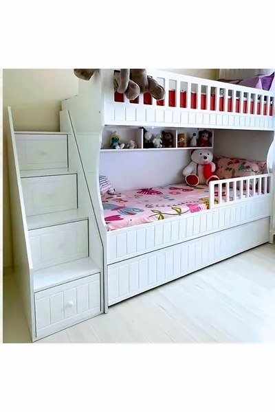 White Carved Children's Bunk Bed