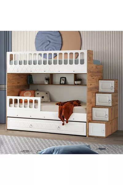 Emerald Bunk Bed with Child, Steel-Supported Membrane Coating, 100% MDF