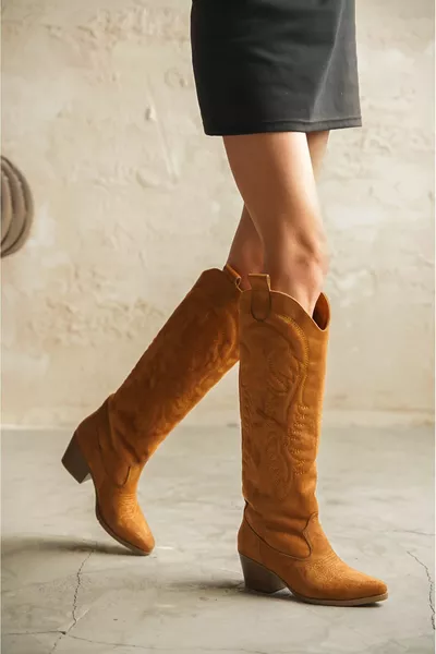 Дамски каубойски ботуши Rendon - Tan велур