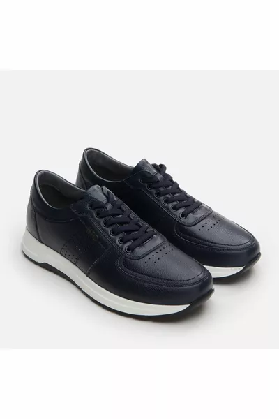 Genuine Leather Navy Blue Men's Sneakers