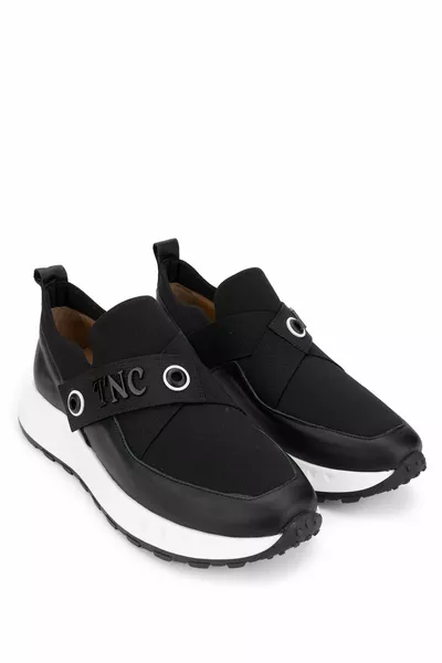 Женские кожаные соломенные черные кроссовки и кроссовки