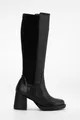 Rena Heeled Back Stretch Leather Boots Black