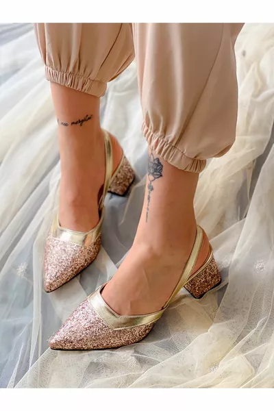 AVA ROSE GOLD STONE HEELED SANDALS