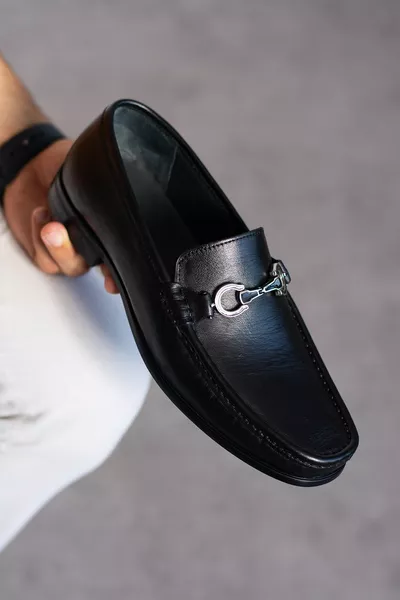 Черни ръчно изработени мъжки обувки с катарама от естествена кожа